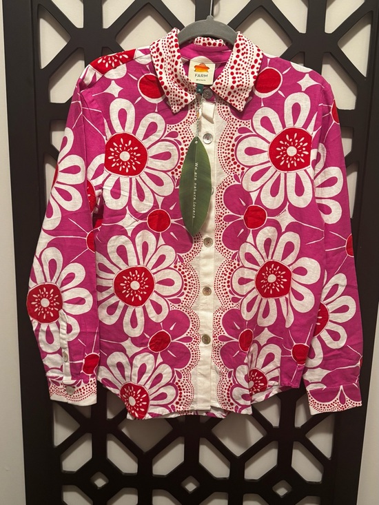FARM Rio Tops - FARM Rio Pink Red Floral Button-Up Blouse